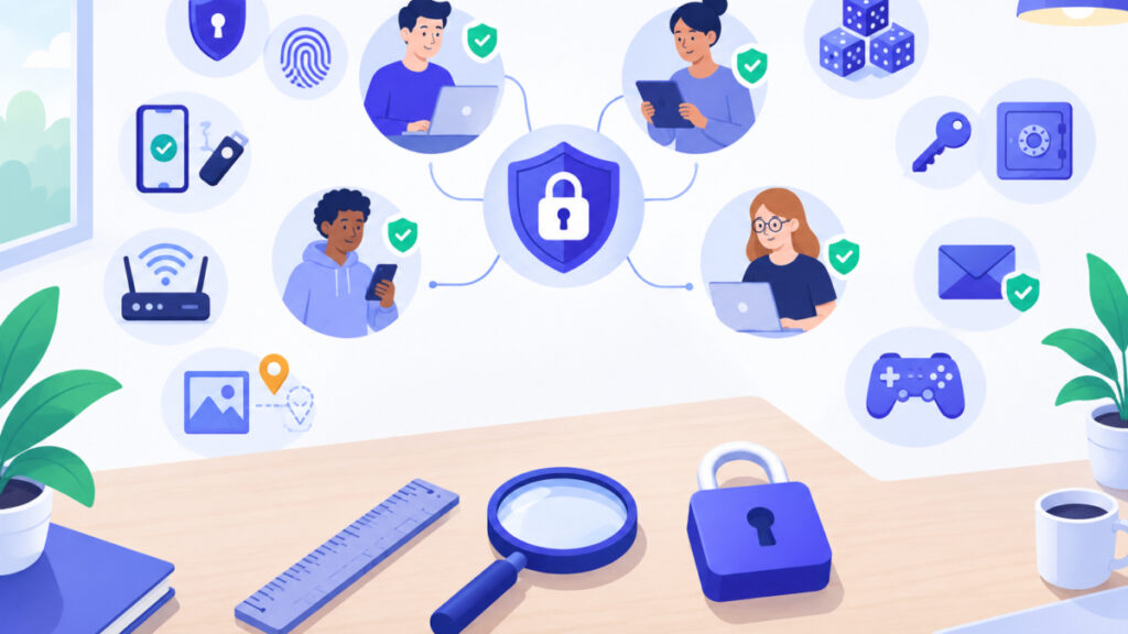 Top-down illustration of three simple tools representing different ways of checking a password